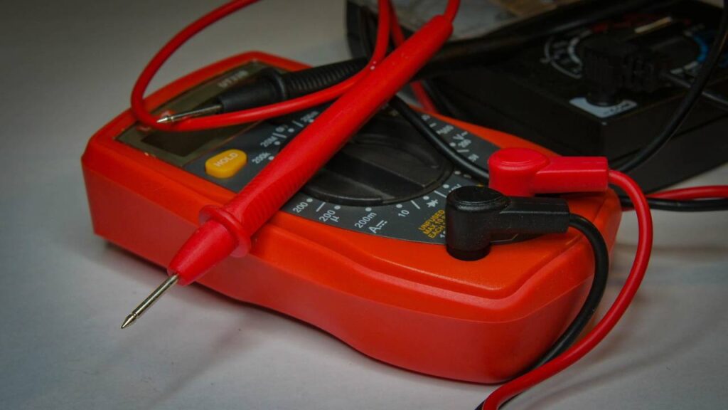 A close-up photo of a modern multimeter